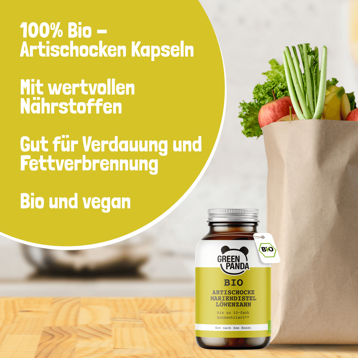 Bio Artischocke Kapseln mit Mariendistel & Löwenzahn - Green Panda